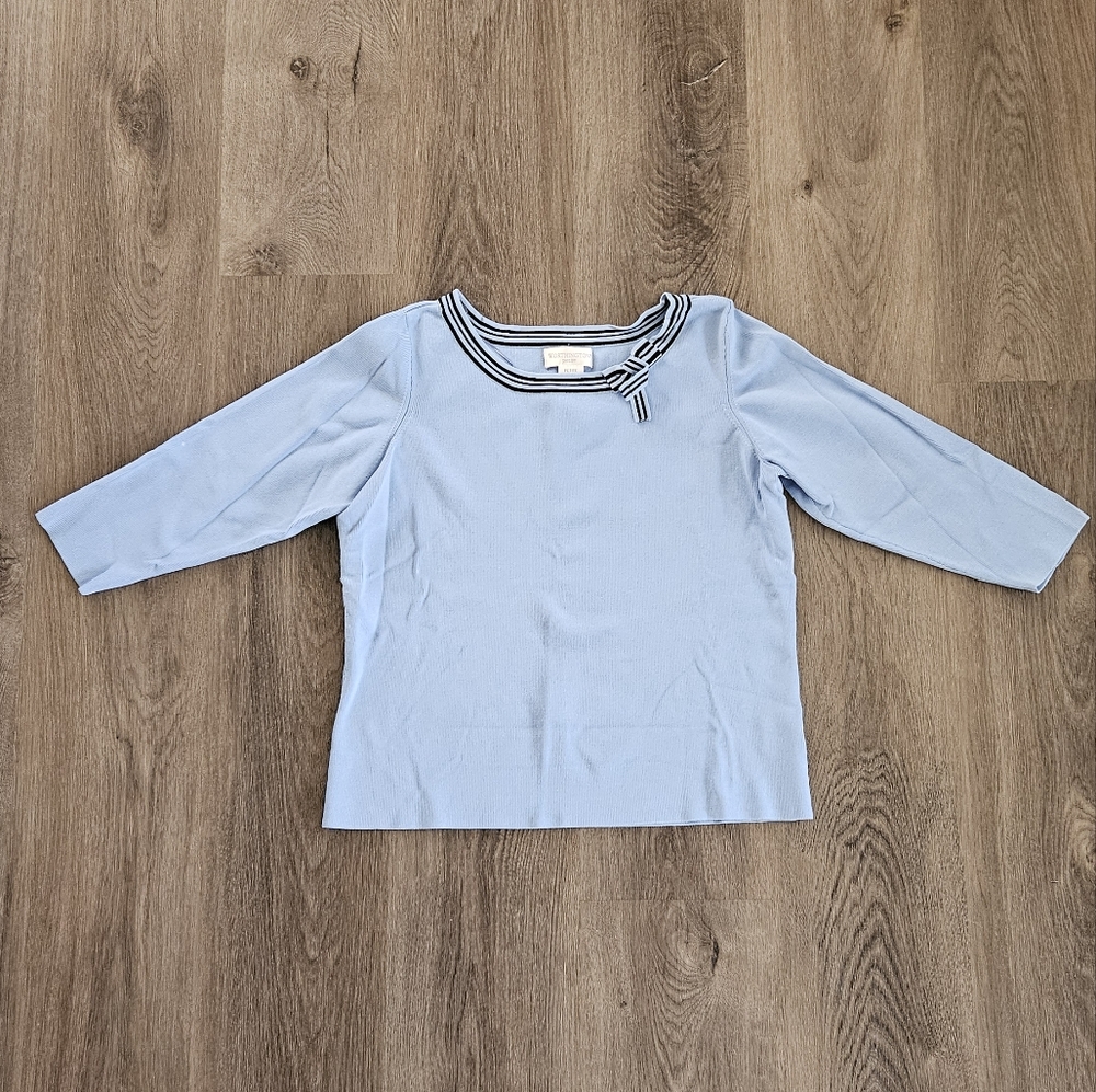 Worthington Light Blue Top with Striped Bow Accent